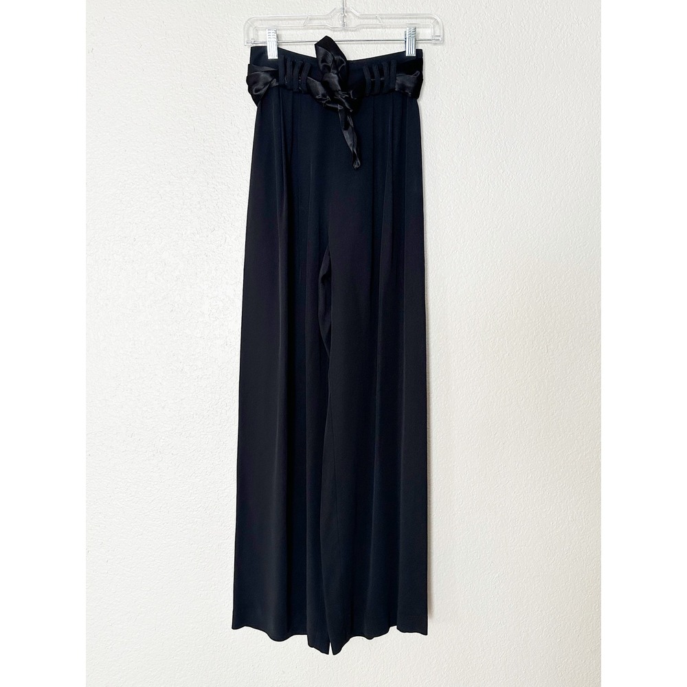 Vintage Cache Womens Black Wide Leg High Waist Pants 90s Sash Belt Size 2